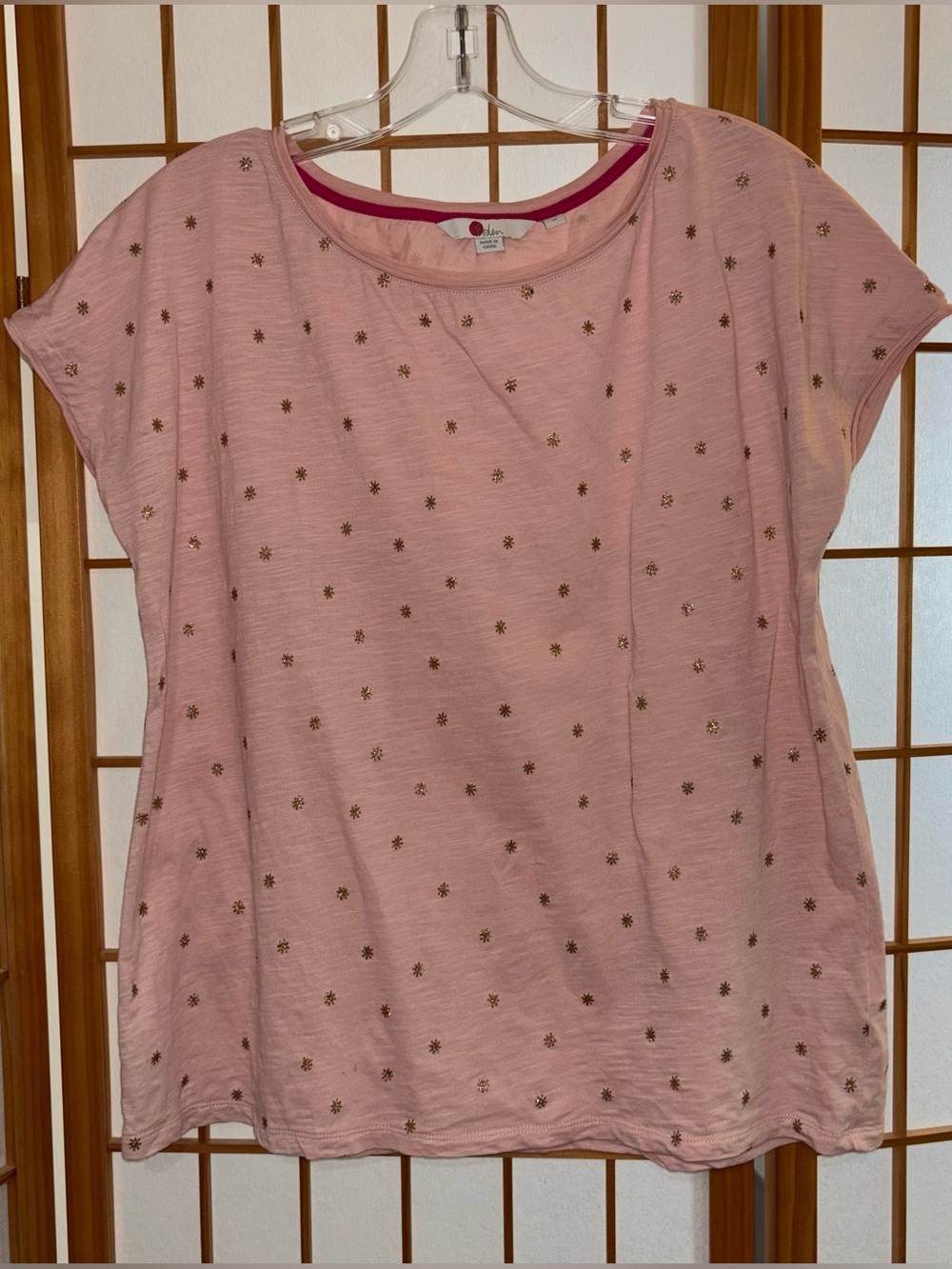 BODEN pink GOLD metallic SPARKLE tee SUMMER babydoll MEDIUM cotton